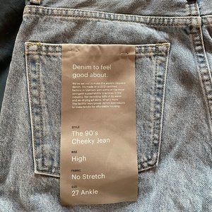 Everlane 90s Cheeky Jean High Rise No Stretch 27 Ankle